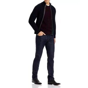 BLOOMINGDALES Sweater Mens Large Black Zip Up Ribbed Heavy Merino Wool $298